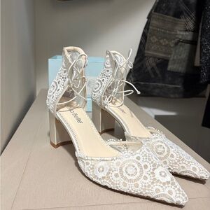 La Belle Ivory Lace-Up Block Heels